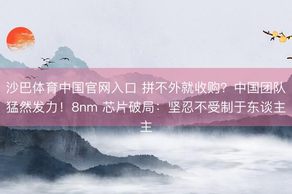 沙巴体育中国官网入口 拼不外就收购？中国团队猛然发力！8nm 芯片破局：坚忍不受制于东谈主
