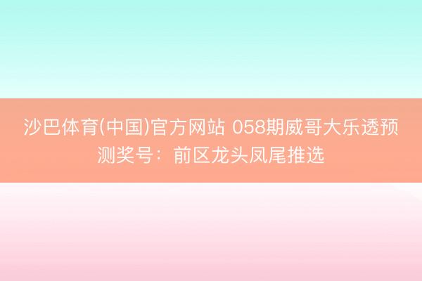 沙巴体育(中国)官方网站 058期威哥大乐透预测奖号：前区龙头凤尾推选