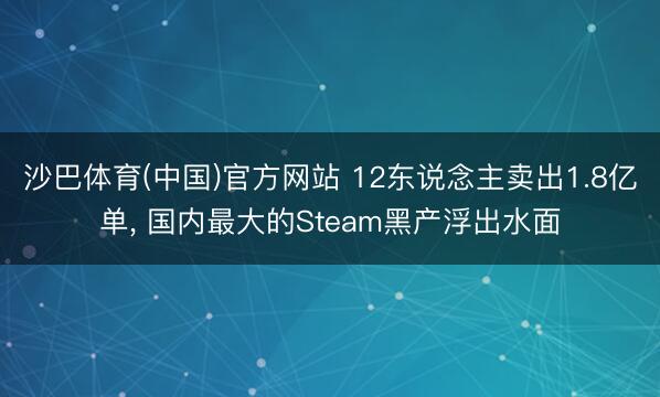 沙巴体育(中国)官方网站 12东说念主卖出1.8亿单， 国内最大的Steam黑产浮出水面